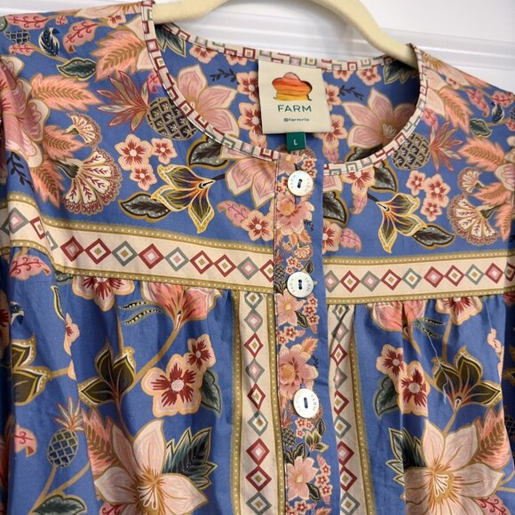 Farm Rio Blue Superbloom Tapestry Organic Cotton Mini Dress Like New - Picture 8 of 8